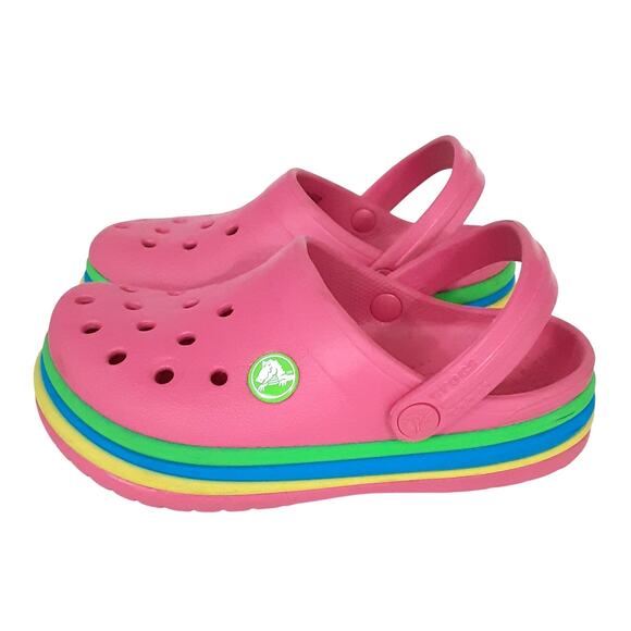 Crocs Crocband Clogs Rainbow Girls 11 Slip On Water Shoes Ciabatta Pink Paradise - Picture 2 of 8